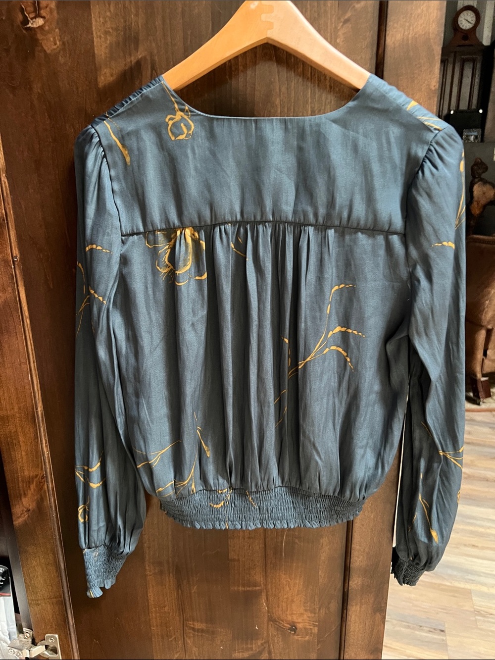Grade & Gather Slate Blue Blouse with Gold Floral Detail - Picture 7 of 11